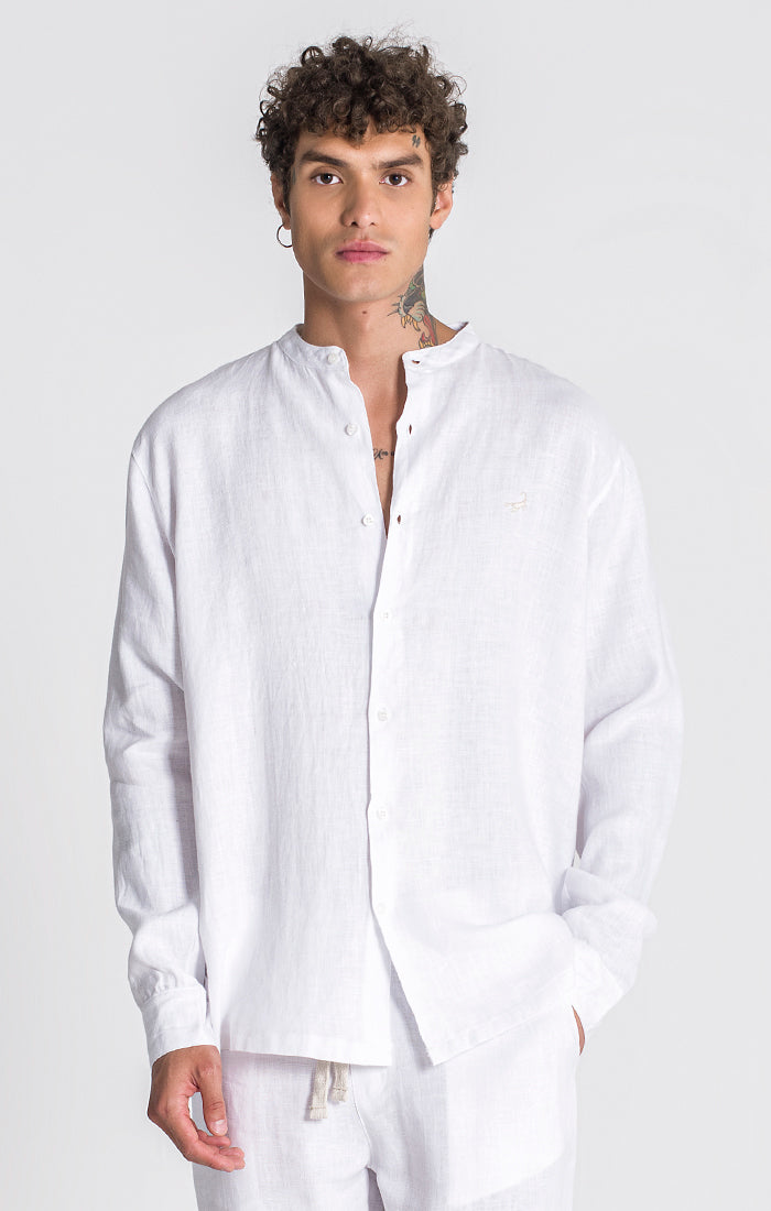 shirts / White Linen Grandad Shirt