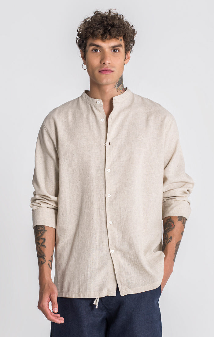 Beige Linen Grandad Shirt