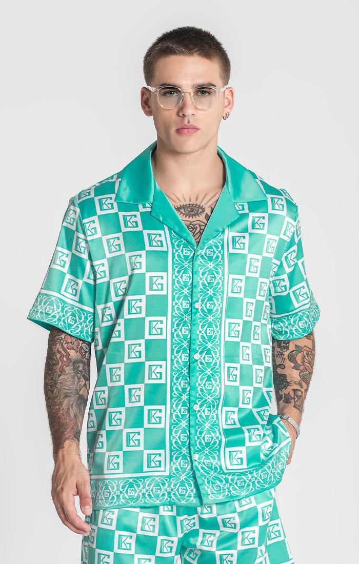 Green Checkers Satin Shirt