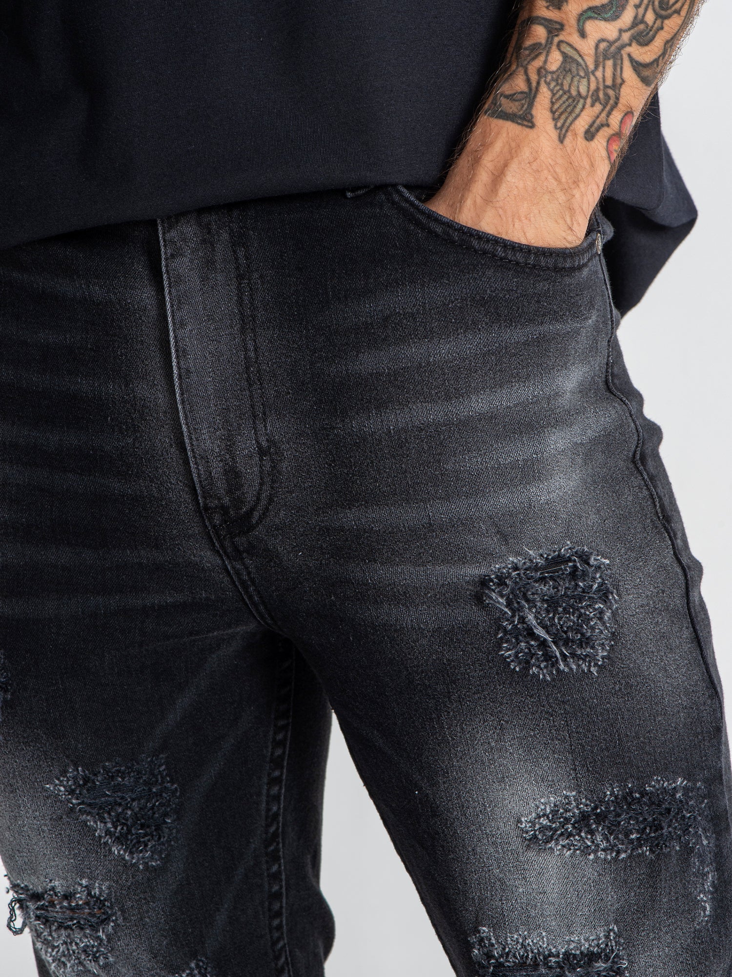 Black Destroyed Slim Fit Jeans