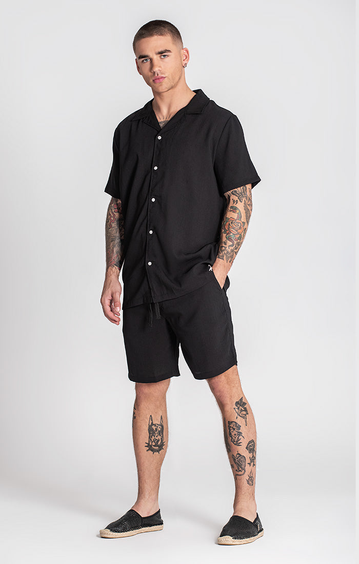 Black Linen Hawaiian Shirt