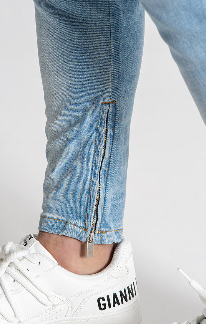 Light Blue Distressed Zip Jeans