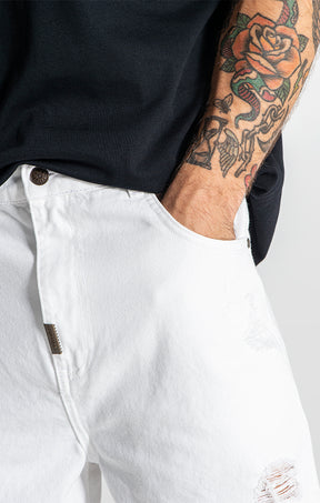 White Damage Ripped Shorts